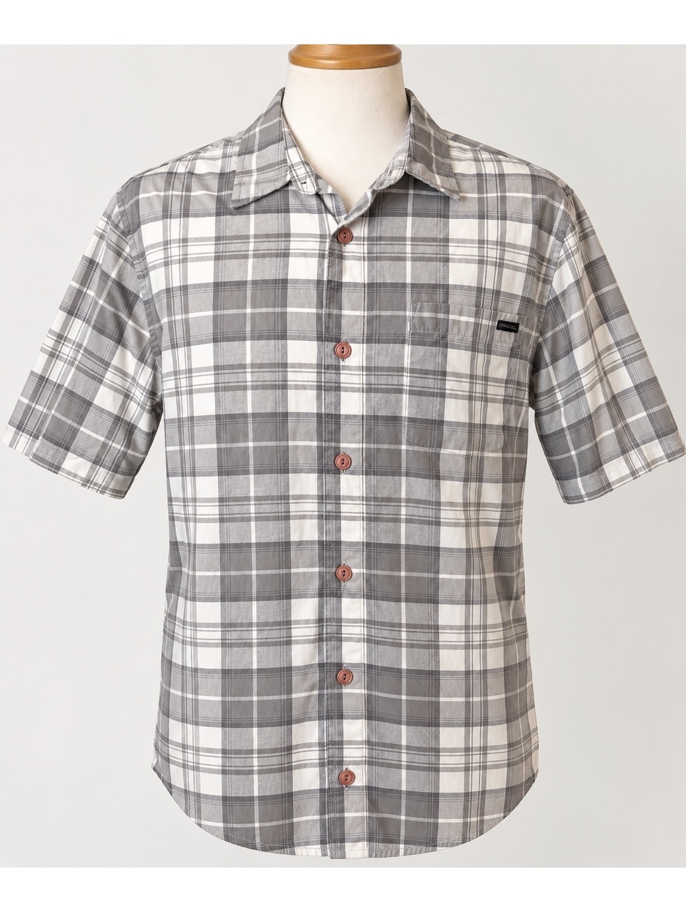 O’Neill Men’s Large Gray Plaid Short Sleeve Button Up Shirt Classic Fit Surf